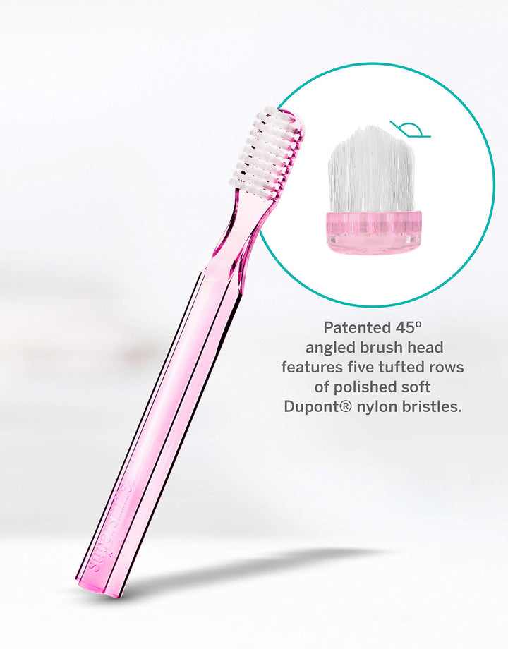 New Generation Toothbrush w/ Patented 45° Soft Nylon Bristles - Whitening Tooth Brush w/ Ergonomic Handle Guarantees ADA Recommended Brushing Angle for Adults & Children (Pink)