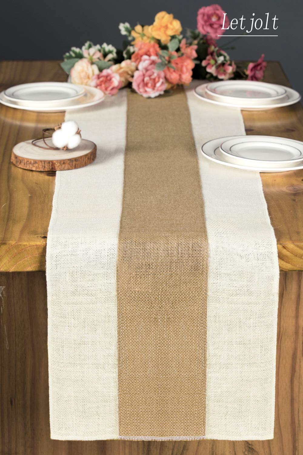 Burlap Table Runner Farmhouse Thanksgiving Table Runner Christmas Table Runner Jute Woven Fabric, Light Colour Edge 12x72 Inches