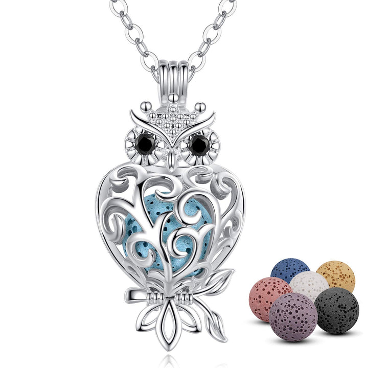 Owl Necklaces for Women Aromatherapy Essential Oil Diffuser Jewelry Lava Rock Stone Pendant Spiritual Animal Items Unique Aroma Perfume Gifts for Owl Lovers Meditation Yoga