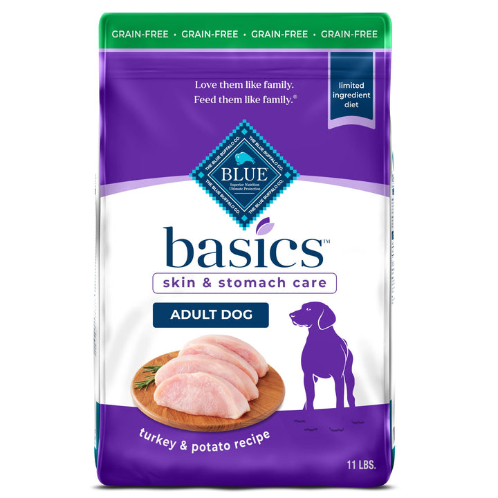 Basics Adult Grain-Free Dry Dog Food for Skin & Stomach Care, Limited Ingredient Diet, Made in the USA with Natural Ingredients, Turkey & Potato Recipe, 11-lb. Bag