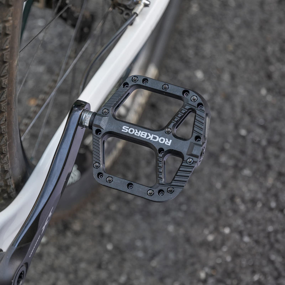 Rock BROS Mountain Bike Pedals Nylon Composite Bearing 9/16 MTB Bicycle Pedals with Wide Flat Platform Black