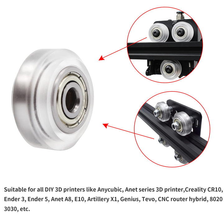 53 PCS 3D Printer Wheel Polycarbonate Pulley (13 PCS Polycarbonate Wheels, 10 PCS Hexagnal eccentric spacer 6mm, 20 PCS Round Column 6mm, 10pcs Screws for 3D Printer Roller Replacement