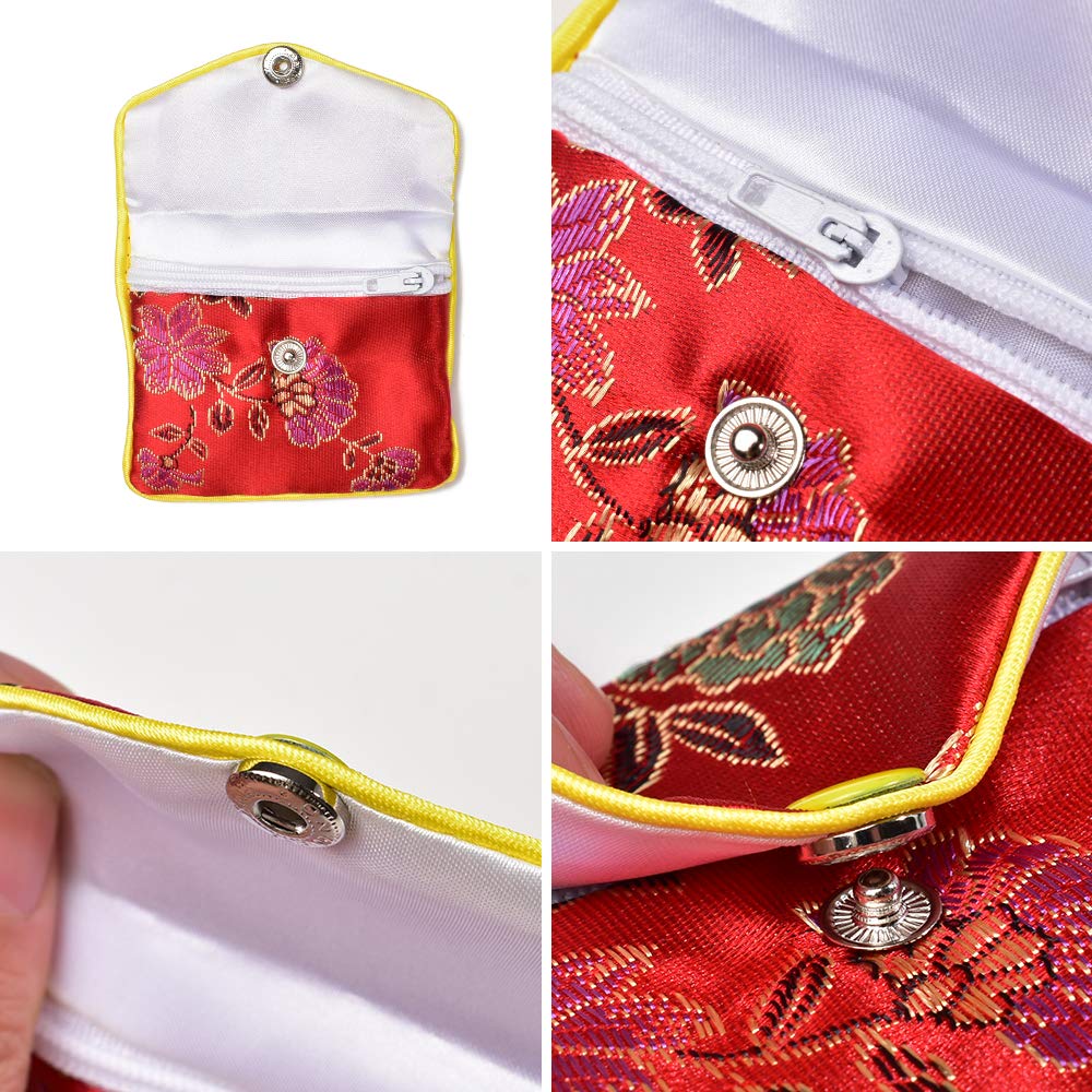 Jewelry Silk Purse New Year Pouch Bags Chinese Silk Style Brocade Embroidered Bags Coin Purse for Women 5 Colors, 20pcs