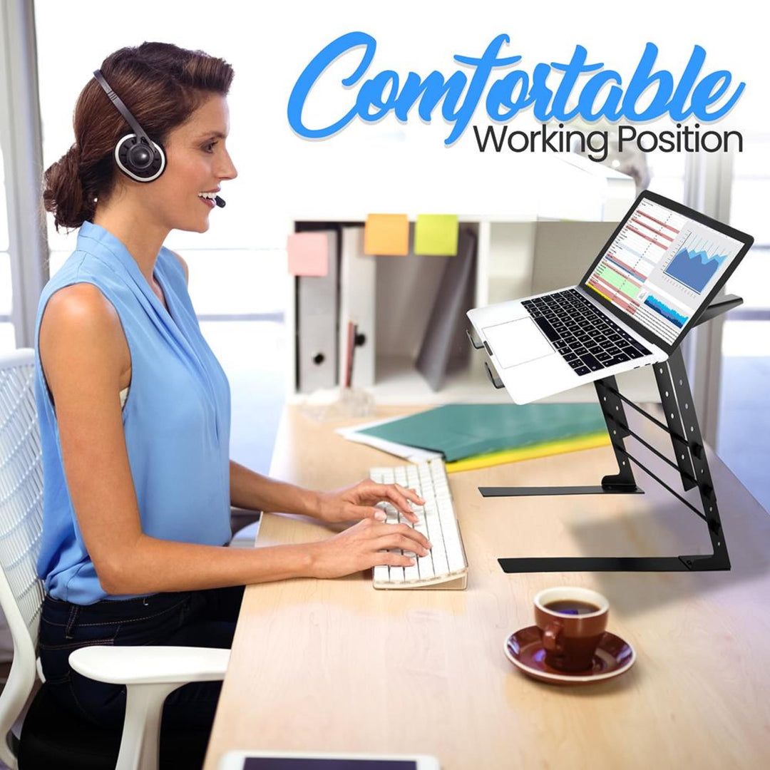 Portable Dual Laptop Stand - Standing Table with Adjustable Height, Ergonomic Design & Anti-Slip Prongs for DJ Mixer, Sound Equipment, Workstation, Gaming & Home Use - PLPTS38, Black