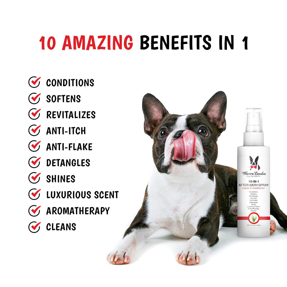 10-in-1 After Bath Dog Spray | Dog Leave in Conditioner and Detangler Spray | Pet Grooming Spray with Aloe Vera, Silk Amino Acids and Green Tea Extract | Made in USA | 4oz