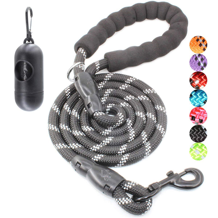 2/4/5/6 FT Dog Leash with Comfortable Padded Handle and Highly Reflective Threads for Small Medium and Large Dogs (6FT-1/2'', Black)