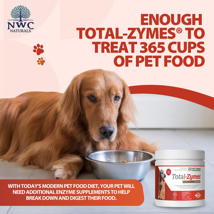 Total-Zymes Digestive Enzymes for Dogs and Cats, Unflavored Dog Food Additives for Gut Health with Prebiotic to Support Food Digestion & Absorption, Relieves Gas & Bloating, 365 Servings - 8 Ounces