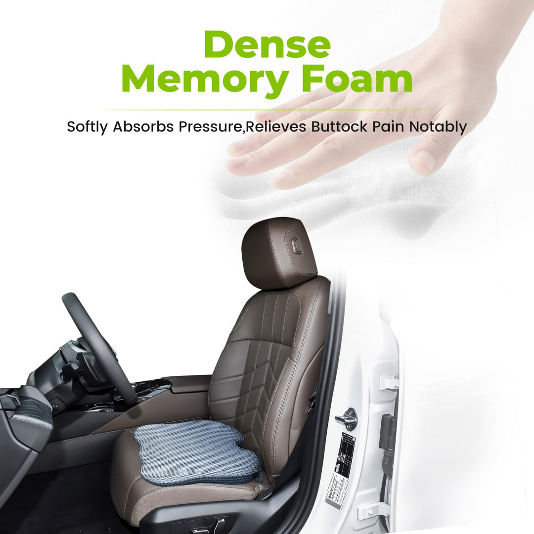 Wedge Car Seat Cushion for Driving Broaden Vision by Raised Back- Soft Dense Memory Foam Car Seat Cushion for Car Seat Driver/Passenger Offer Comfort and Relief for Sciatica,Hip,and Coccyx Pain (Gray)