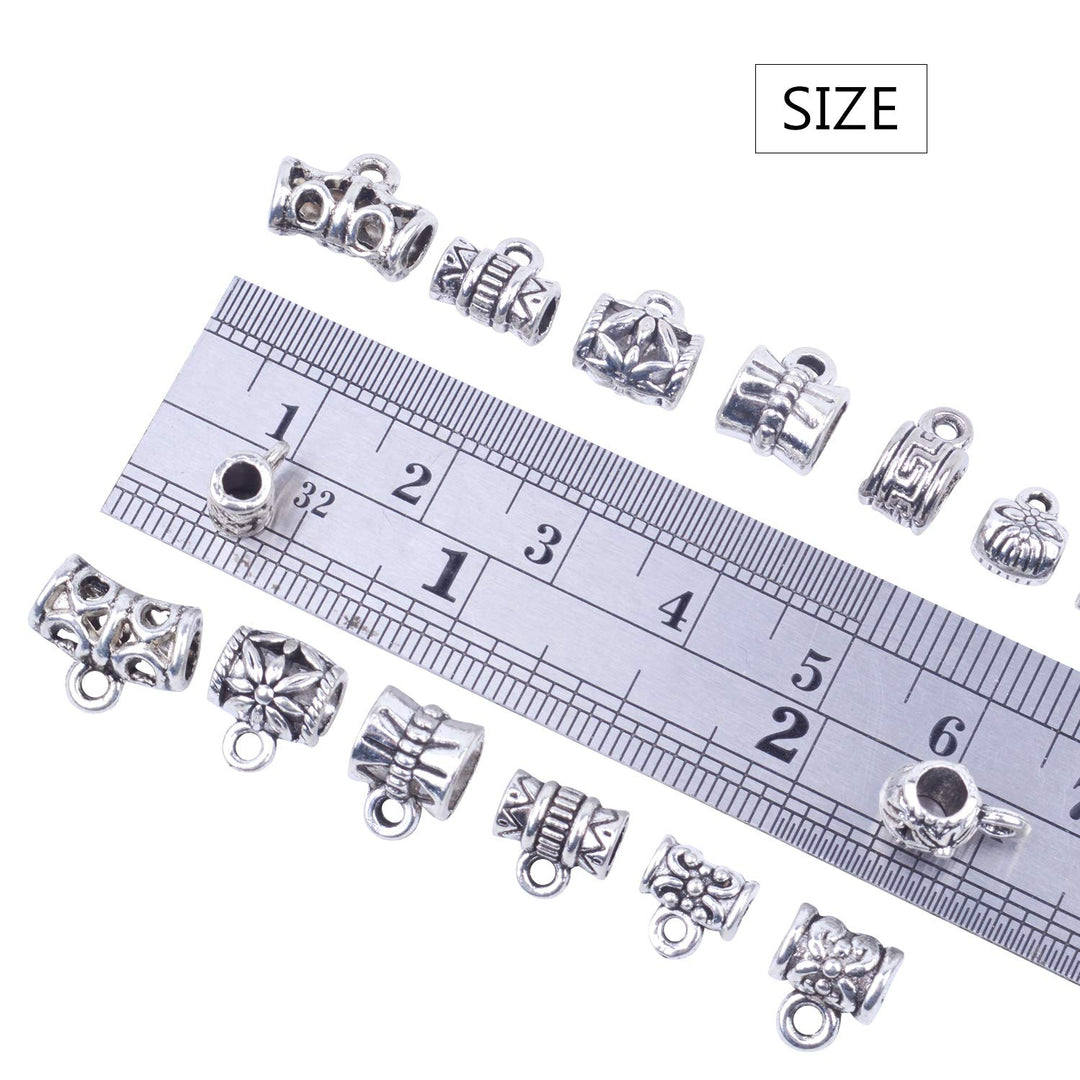 100g (About 130-170pcs) Mixed Antique Tibetan Silver Bail Beads,Spacer Bead,Bail Tube Beads,Bracelet Charms,Necklace Pendants for Jewelry and Craft Making(Small Size)