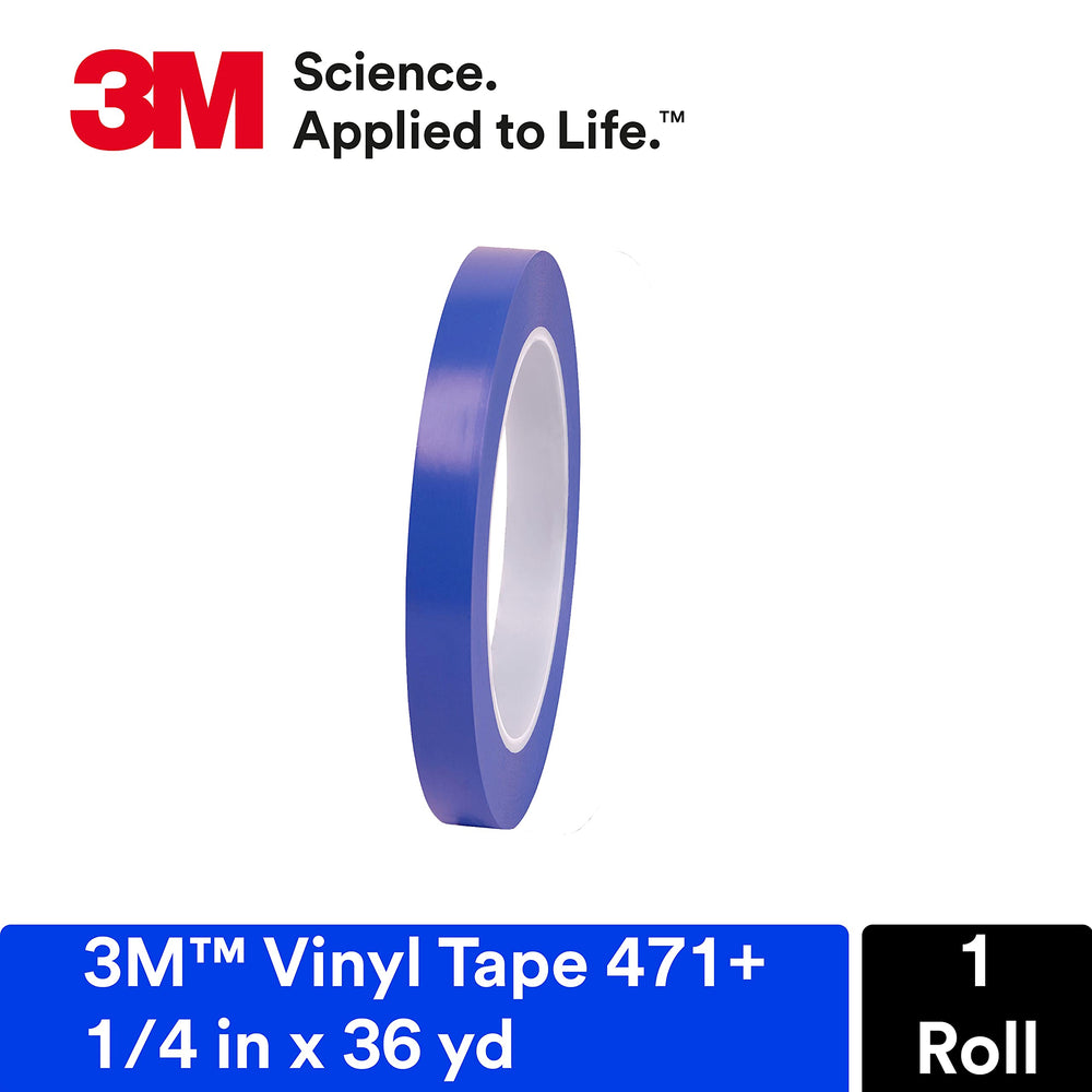 Vinyl Tape 471+, 1/4 in x 36 yd, Indigo, 1 Roll, Fine Line Tape for Paint Masking Striping, Color Separation and Complex Designs, High-Temperature, Stretch