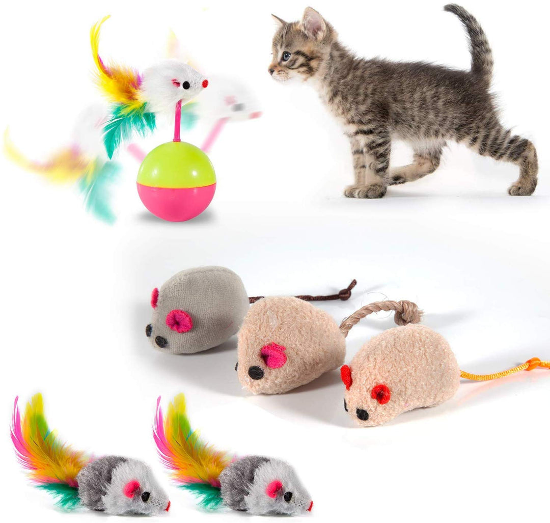 28Pcs Cat Toys Kitten Toys Assorted, Cat Tunnel Catnip Fish Feather Teaser Wand Fish Fluffy Mouse Mice Balls and Bells Toys for Indoor Cat Puppy Kitty Interactive Cat Toy Set