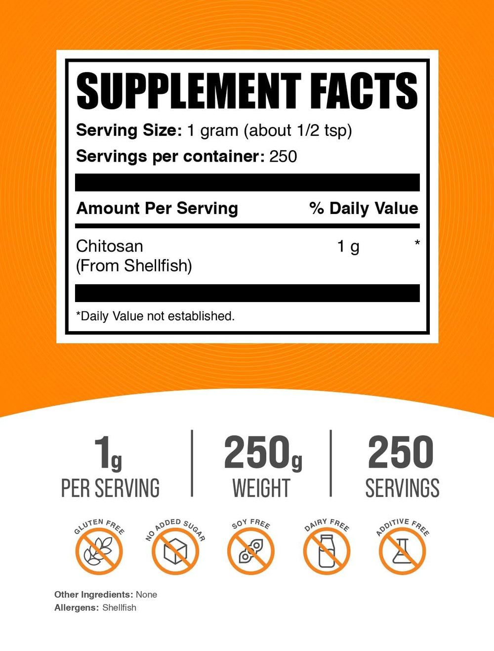 .com Chitosan Powder - Chitosan 1000mg Supplements - Food Grade & Gluten Free, 1g per Serving, 250g (8.8 oz) (Pack of 1)