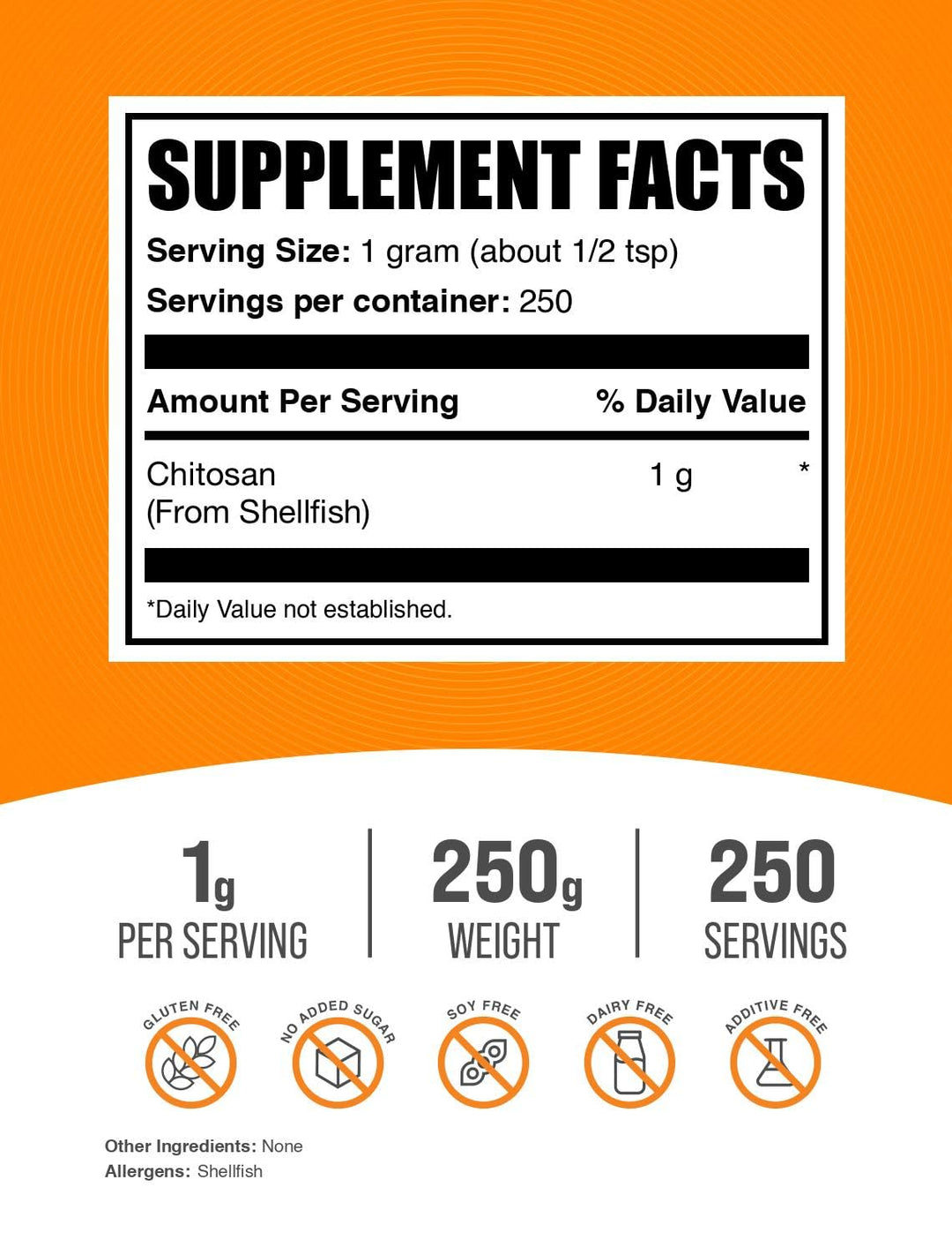 .com Chitosan Powder - Chitosan 1000mg Supplements - Food Grade & Gluten Free, 1g per Serving, 250g (8.8 oz) (Pack of 1)