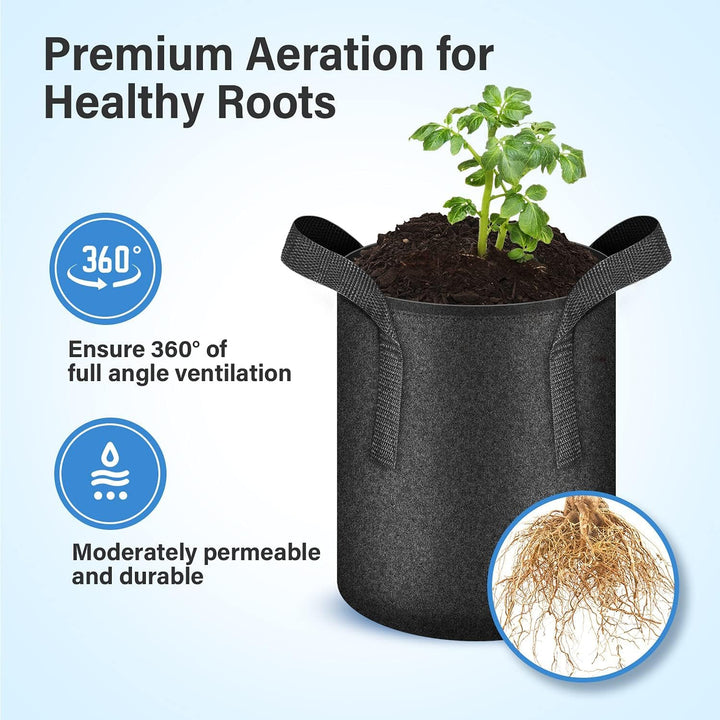 7 Gallon 5 Pack Grow Bags Nonwoven Fabric Pots Aeration Container with Strap Handles for Garden and Planting, 5-Pack Black, 7 Gallon
