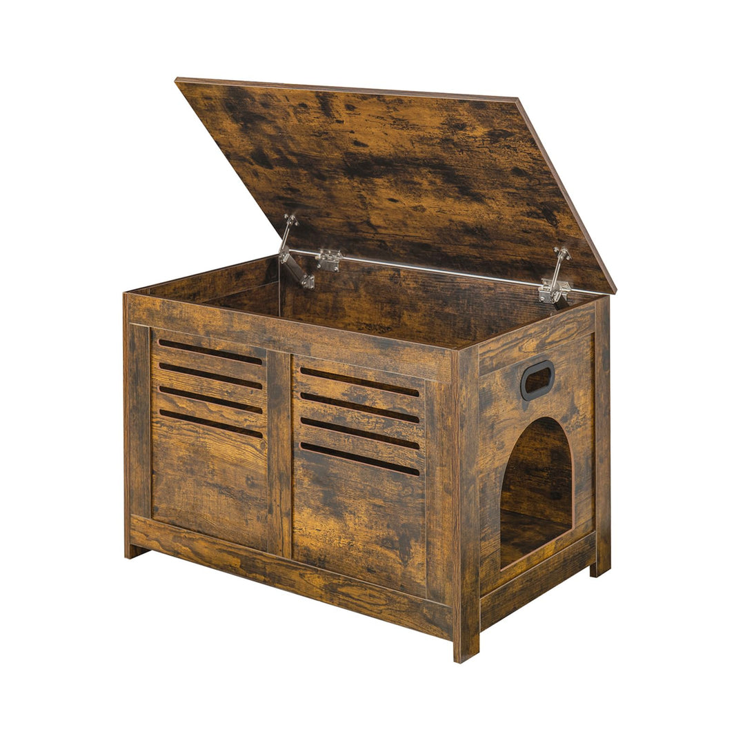 Litter Box Furniture, Flip Top Hidden, Washroom with Louvered Window, Entrance Can Be on Left/Right Side, Enclosed Litter House Side Table for Most of Cat and Litter Box, Rustic Brown