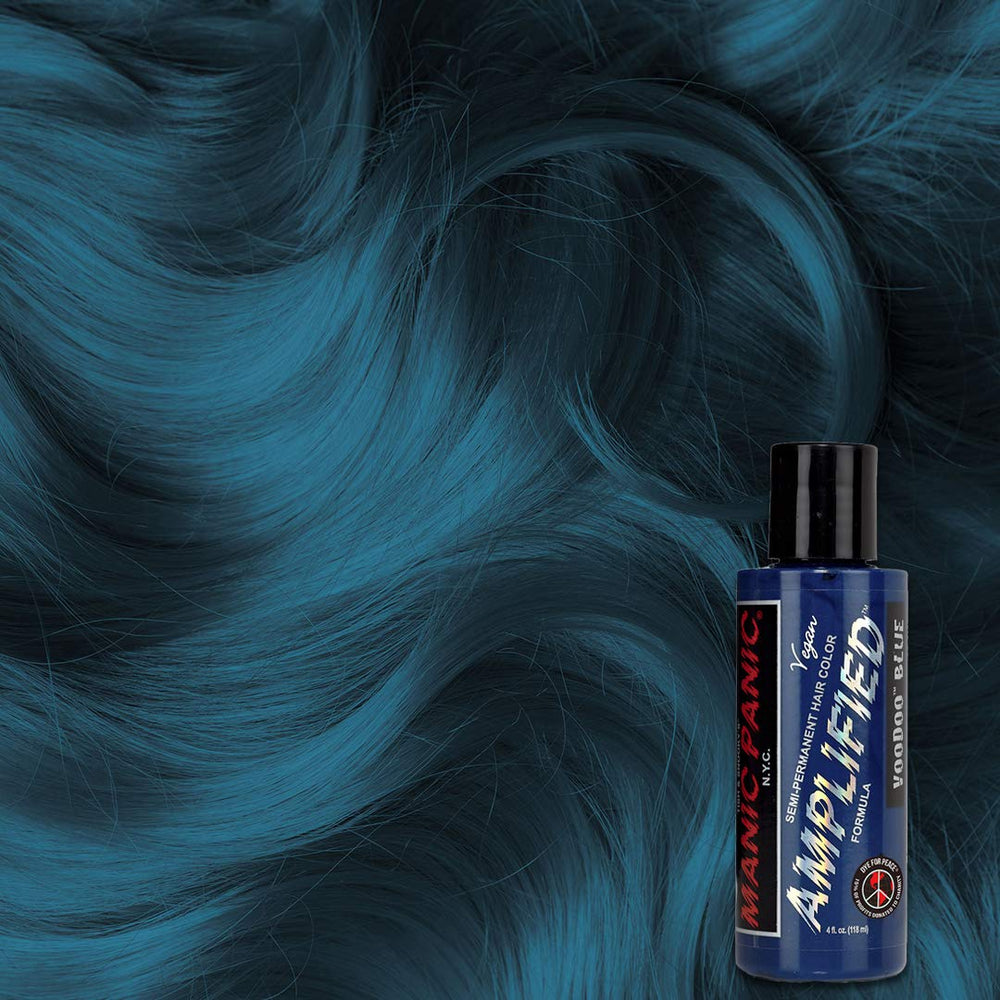 Voodoo Blue Hair Color - Amplified - Semi Permanent Hair Dye - Dark Cyan Blue with Green Undertones - For Dark, Light Hair- Vegan, PPD & Ammonia Free For Coloring Hair on Men & Women