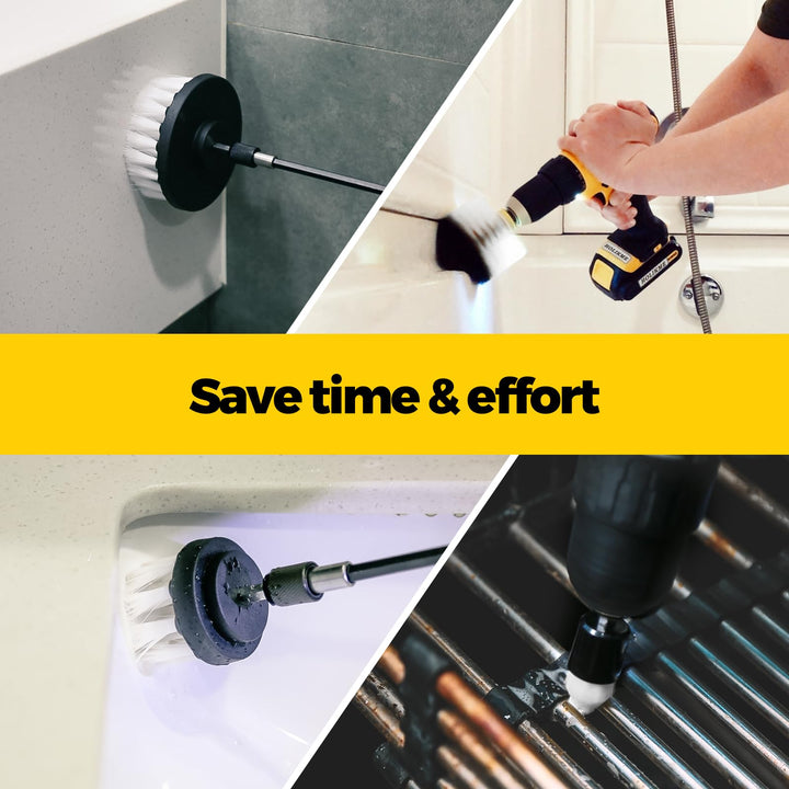 6Pack Drill Brush Power Scrubber Cleaning Brush Extended Long Attachment Set All Purpose Drill Scrub Brushes Kit for Grout, Floor, Tub, Shower, Tile, Bathroom and Kitchen Surface White