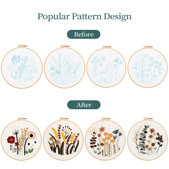 4 Set Embroidery Kit for Beginners, Embroidery Starter Kit with Pattern and Instruction, Cross Stitch Kits Include Embroidery Hoop and Complete Embroidery Tools, Needlepoint Kit for Adults (C)