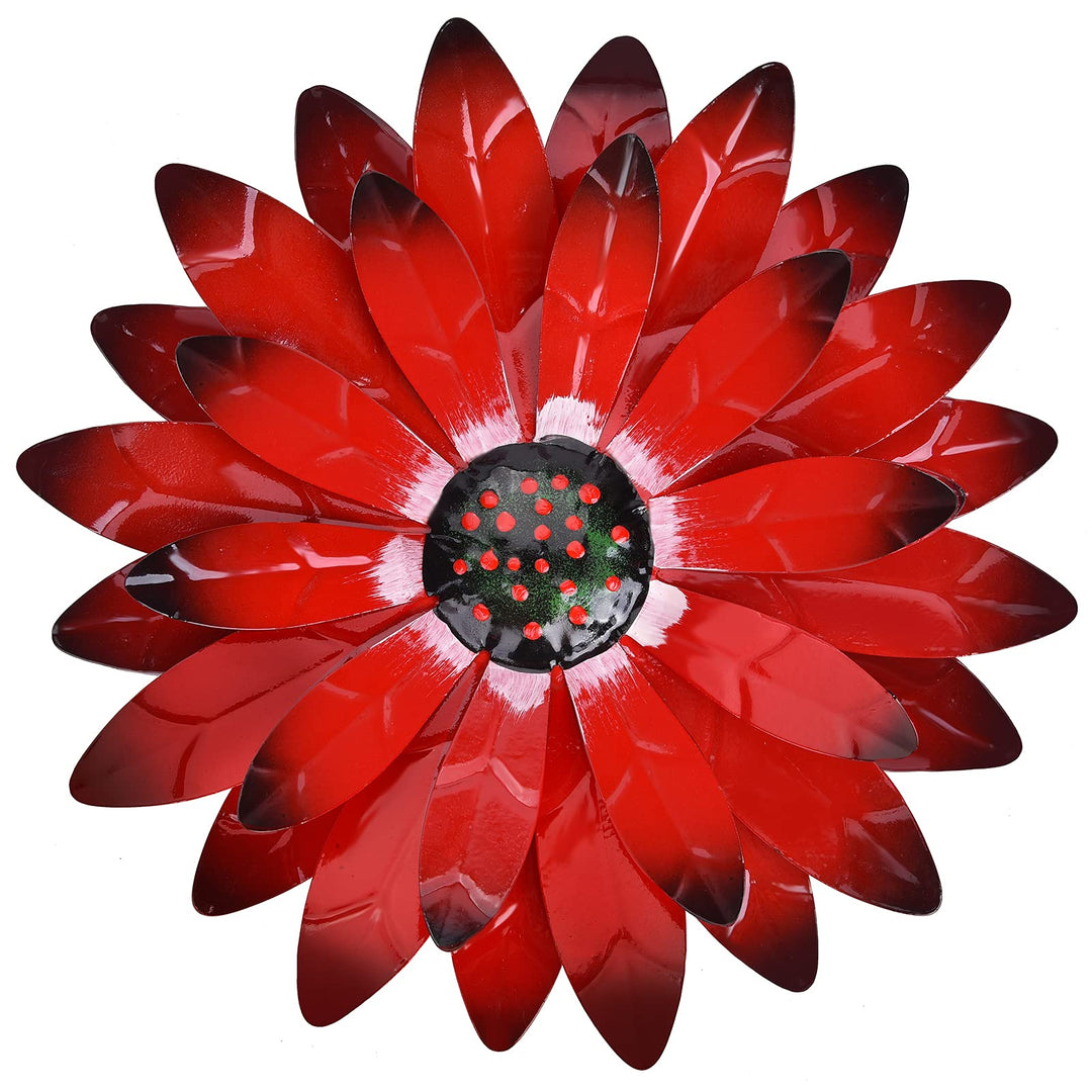 Red Daisy Metal Flowers Wall Decor Metal Wall Art Decorations Hanging for Indoor Outdoor Bathroom Patio Kitchen,12x12 inches