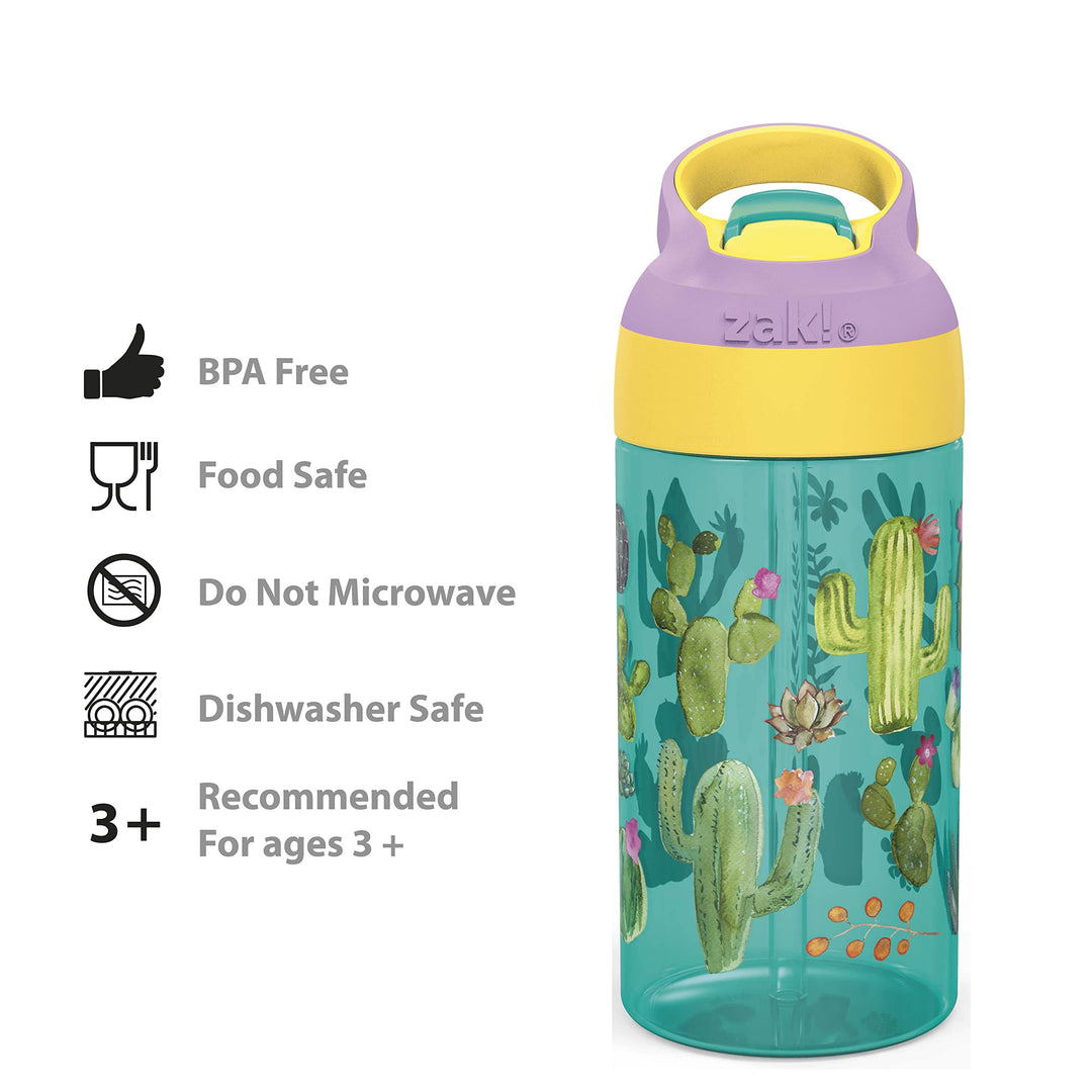 16oz Riverside Desert Life Kids Water Bottle with Straw and Built in Carrying Loop Made of Durable Plastic, Leak-Proof Design for Travel, Cactus-Flamingo Pineapple, 2PK Set