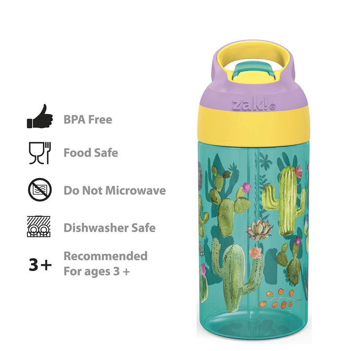 16oz Riverside Desert Life Kids Water Bottle with Straw and Built in Carrying Loop Made of Durable Plastic, Leak-Proof Design for Travel, Cactus-Flamingo Pineapple, 2PK Set