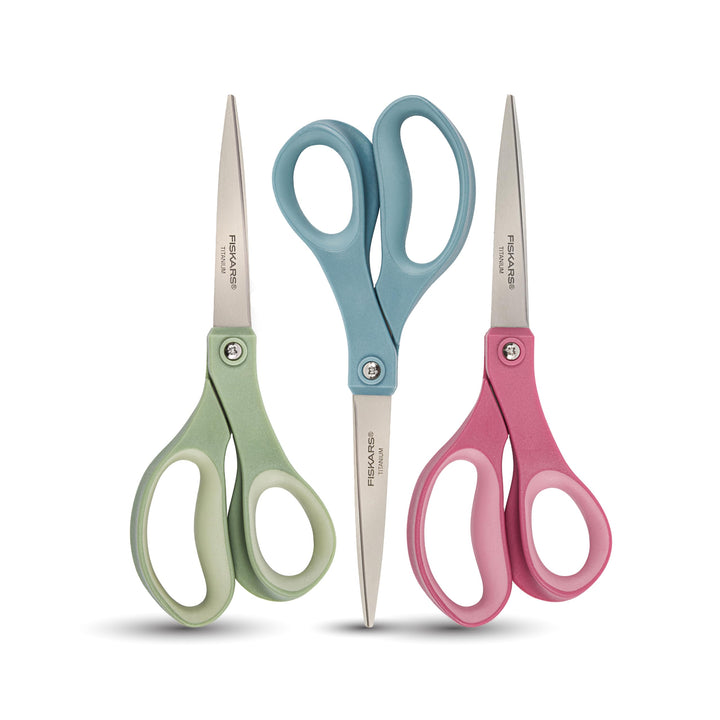 SoftGrip Titanium Scissors - Contoured Performance All Purpose - 8 Titanium - Straight Paper Scissors for Office, and Arts and Crafts - 3-Count