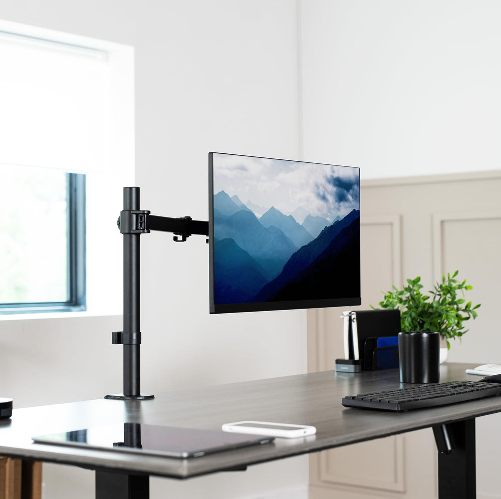 Single Monitor Arm Desk Mount, Holds Screens up to 32 inch Regular and 38 inch Ultrawide, Fully Adjustable Stand with C-Clamp and Grommet Base, VESA 75x75mm or 100x100mm, Black, STAND-V001