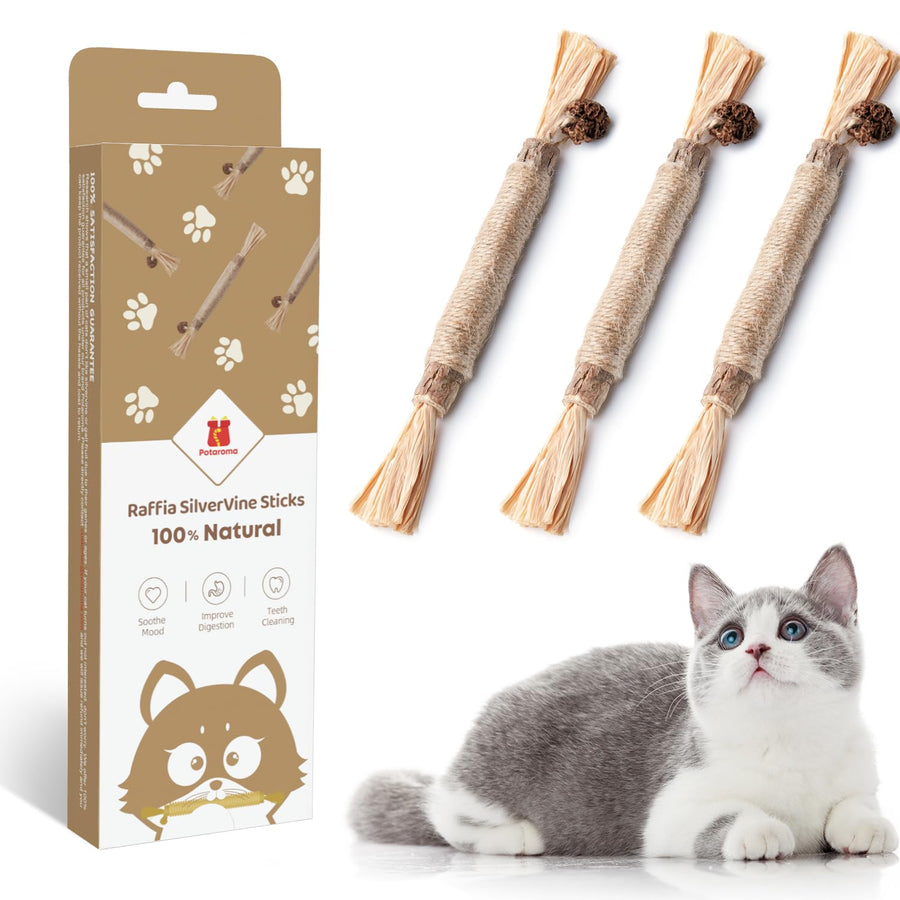 3 Pack Natural Silvervine Sticks Cat Toys, Catmint Silvervine Blend Sticks, Catnip Kittens Chew Toys Teeth Cleaning, Matatabi Dental Care Cat Treat Edible Kitty Lick Toys, Package May Vary