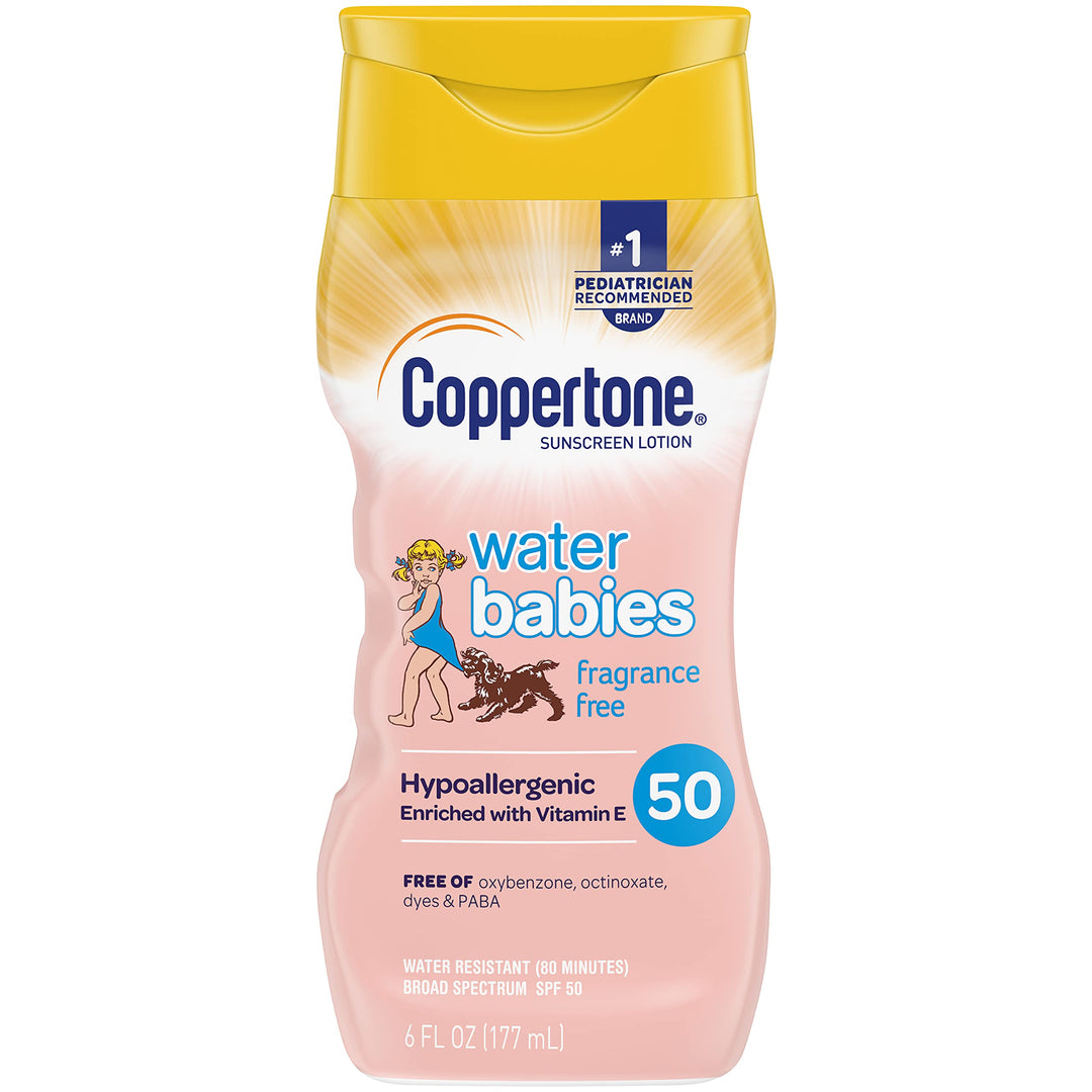Coppertone WaterBabies Fragrance Free SPF 50 Baby Sunscreen Lotion, 8 Fl Oz