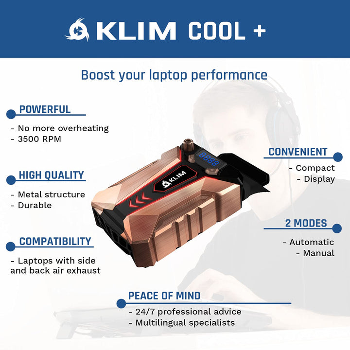 Cool+ Metal Laptop Cooler with Vacuum Fan - New 2024 - Gaming Laptop Fan with Display - Temperature Detection + Automatic/Manual Mode - Portable - Compatible with Laptop Cooling Pads
