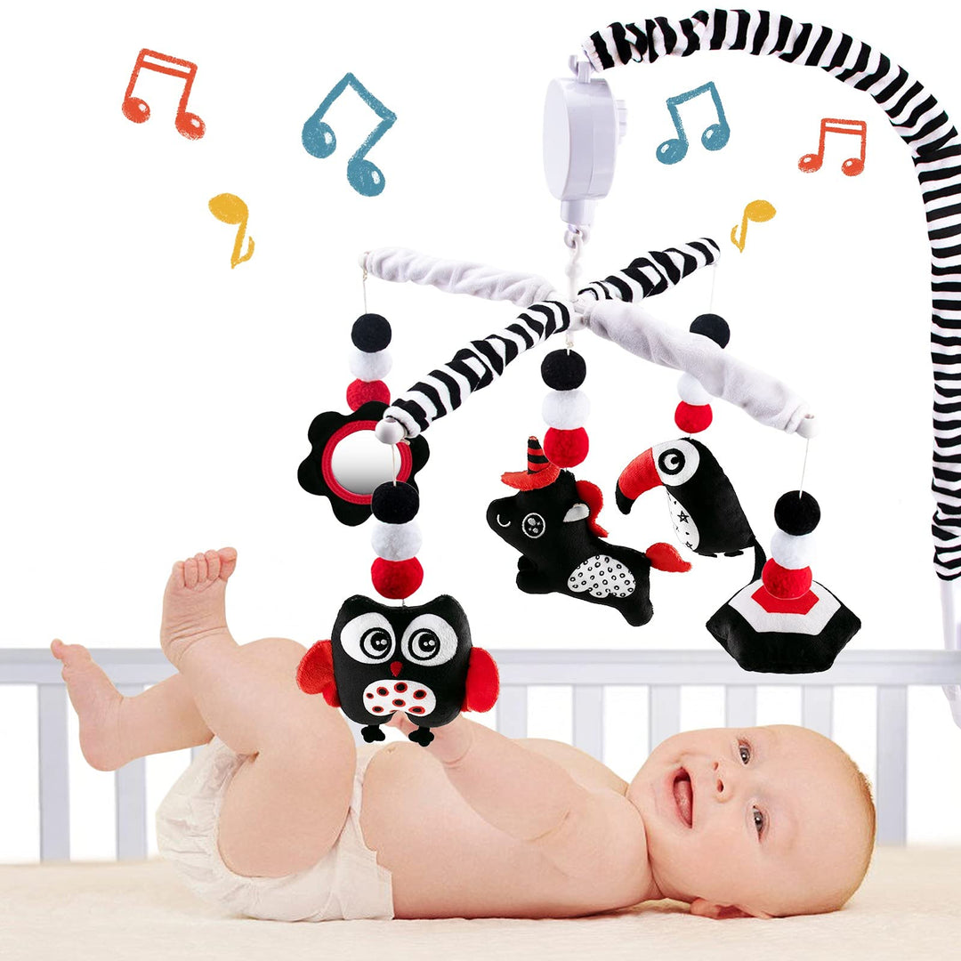 Baby Crib Mobile Unisexbaby, Nursery Baby Mobile for Crib, High Contrast Black & White for Girls Boys 0-24 Months Infant Newborn Montessori Portable Cot Mobile Decor Hanging Rotating Plush Toys