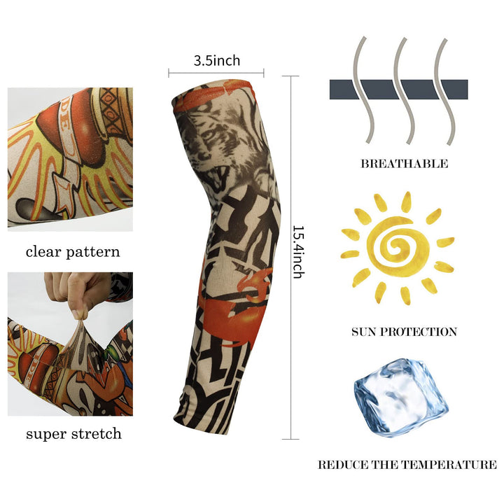 Tattoo Sleeves for Men, 6Pcs Arm Sleeves Fake Tattoos Sleeves to Cover Arms Sun Protection Sleeves Tattoo Sleeve Covers Tattoo Cover Up Sleeve Temporary Tattoo Sleeves for Men and Women (Set 5)