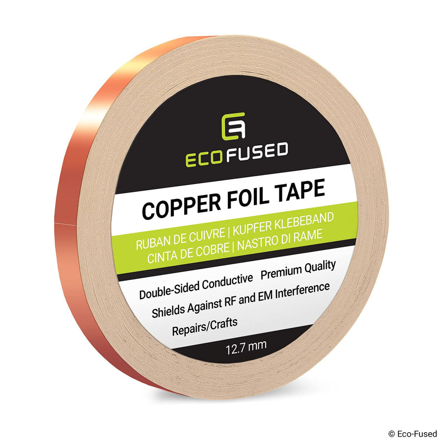 Adhesive Copper Foil Tape - Double-Sided Conductive - 0.25 inch (6.3 mm) - EMI and RF Shielding, Paper Circuits, Electrical Repairs, Grounding, Arts and Crafts, Home Interior (0.5 inch (12.7 mm))