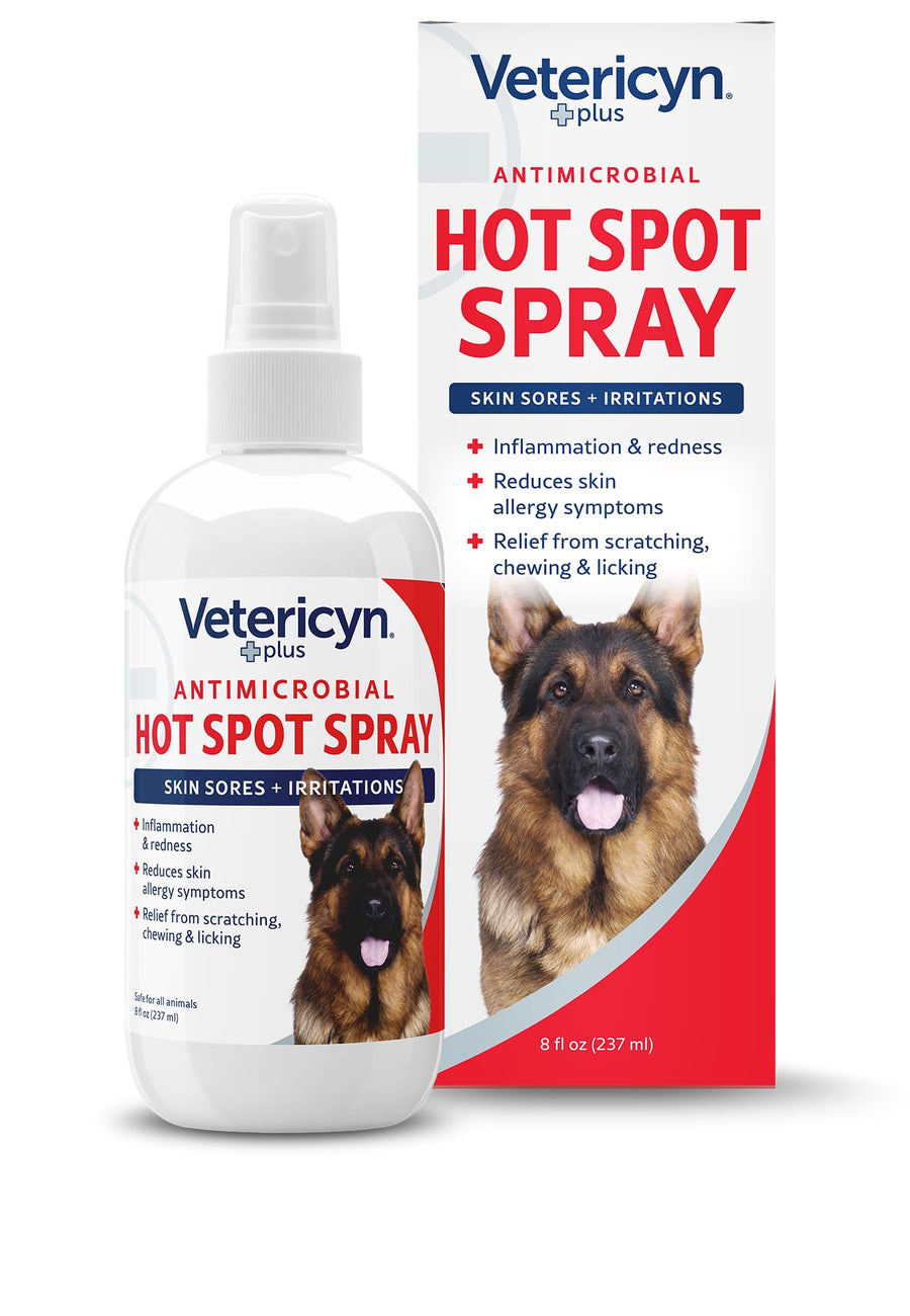 Plus Hot Spot Spray for Dogs Skin Sores and Irritations | Itch Relief for Dogs and Prevents Chewing and Licking at Skin, Safe for All Animals. 8 Ounces