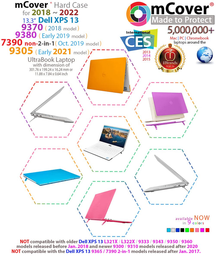 Hard Shell Case ONLY Compatible for 13.3 Dell XPS 13 9370 (2018) 9380 (2019) / 9305 (2021) / 7390 non-2-in-1 Models (NOT Fitting Other Dell Models) Notebook Computers - Black