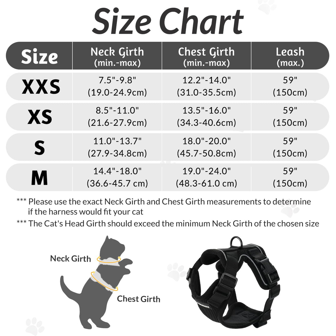 Cat Harness and Leash for Walking, Escape Proof Soft Adjustable Vest Harnesses for Cats, Easy Control Breathable Reflective Strips Jacket, Black, S