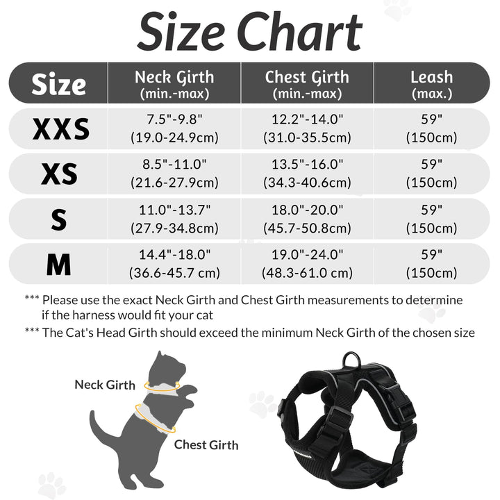 Cat Harness and Leash for Walking, Escape Proof Soft Adjustable Vest Harnesses for Cats, Easy Control Breathable Reflective Strips Jacket, Black, S