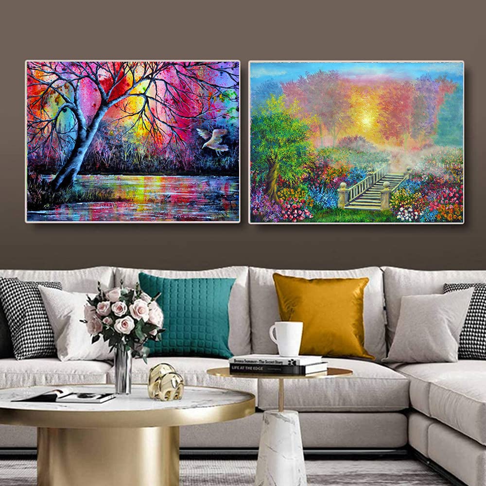 Adult 6-Piece DIY 5D Diamond Painting kit, Complete Diamond Painting Art, Wall Decoration, Sunset Beach Tree Landscape (12x16inches)