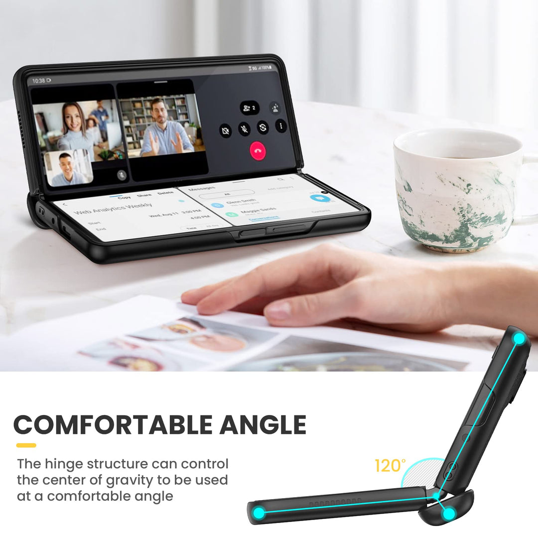 Kickstand Case for Galaxy Z Fold 4, Hinge Protection, Full Body & Built-in Screen Protector, PU Leather Stand Case for Samsung Galaxy Z Fold 4 5G, Carbon Fiber