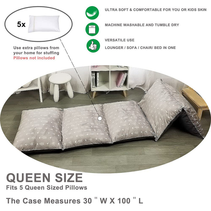 Floor Lounger Pillow casing for boy Girl, Soft Minky Plush, Cover/Sleeve Only! Perfect Reading and Watching TV Cushion - Excellent for Sleepovers, Queen Size;