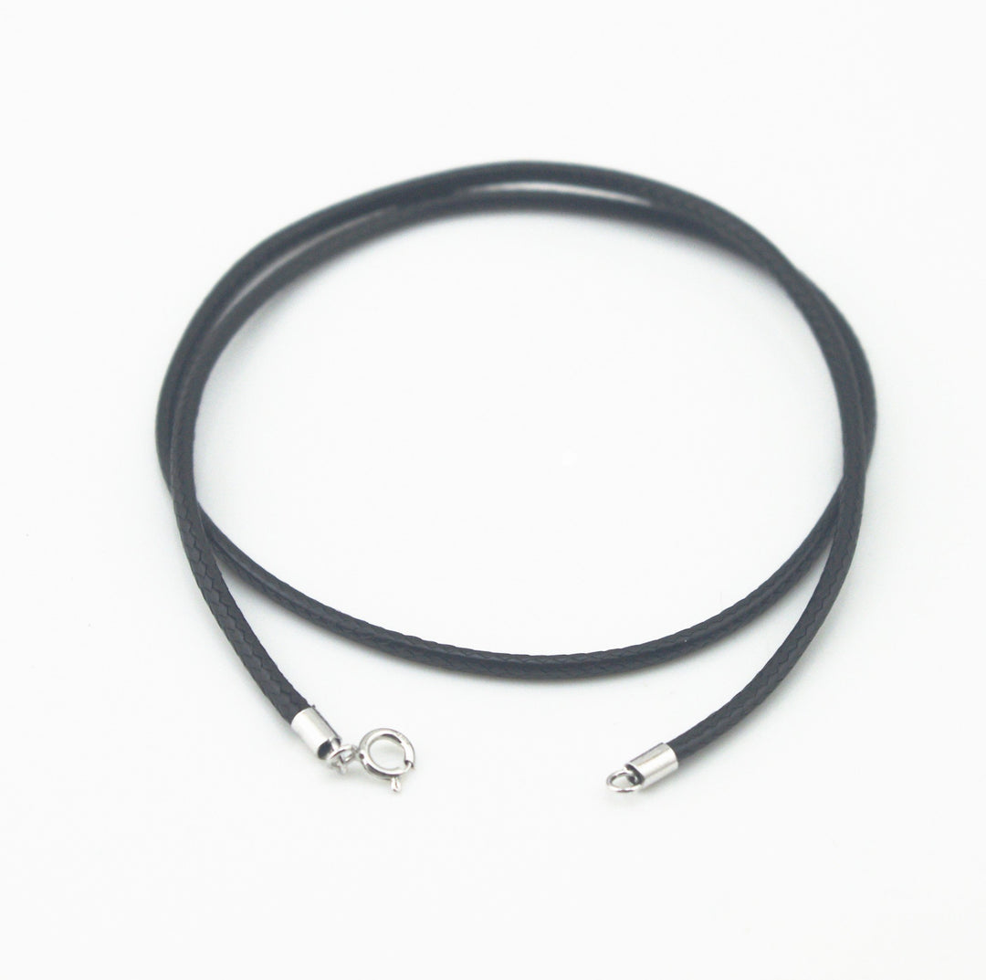Black Silk Braided Rope Chain 925 Silver Plated Clasp Leather Cord Chain Necklace Rope (2.0 mm, 24 Inches)