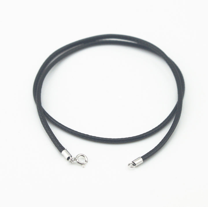 Black Silk Braided Rope Chain 925 Silver Plated Clasp Leather Cord Chain Necklace Rope (2.0 mm, 24 Inches)