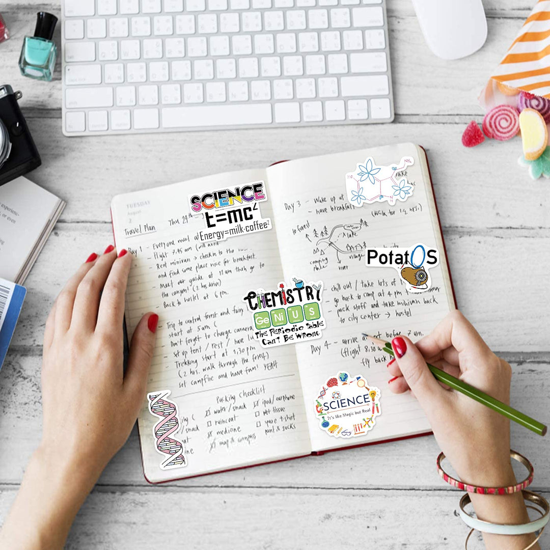 100 Pcs Natural Sciences Stickers Pack, Physics, Chemistry, Biology Experiment Vinyl Stickers, Student Science Laboratory Decals for Laptop, Water Bottle, Notebook, Luggage, Computer Decor