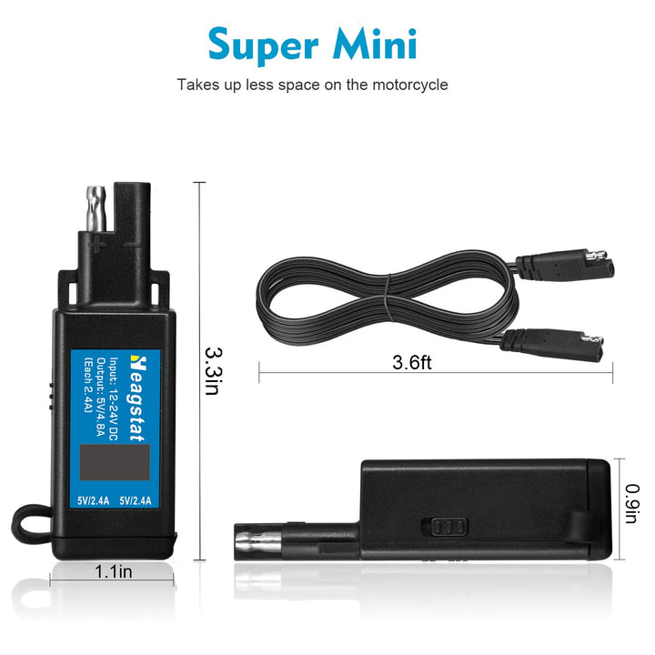 Motorcycle SAE to USB Port Power for GPS, Smartphone MP3, Motion Camera