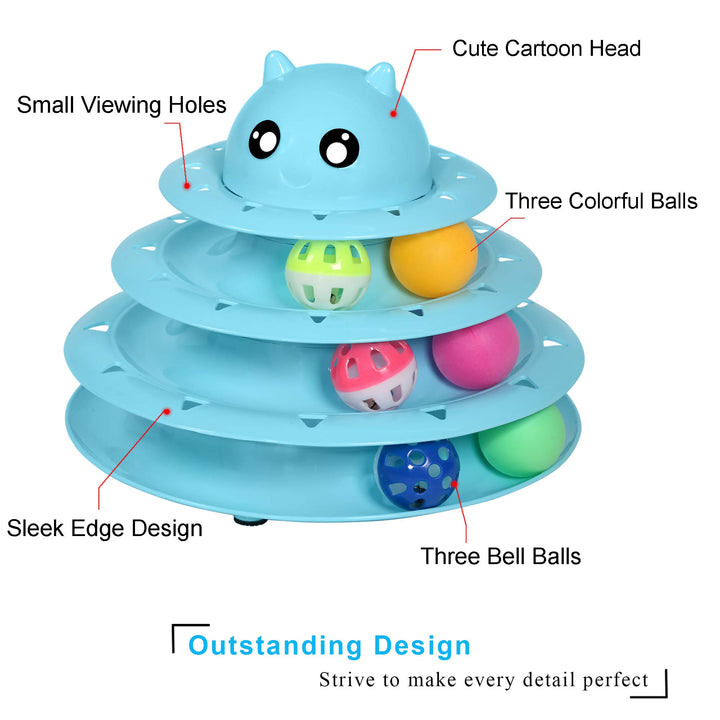 Cat Toy Roller 3-Level Turntable Cat Toys Balls with Six Colorful Balls Interactive Kitten Fun Mental Physical Exercise Puzzle Kitten Toys