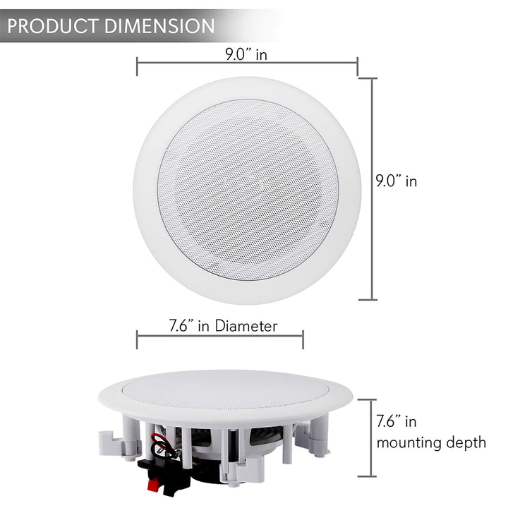 6.5” Pair Bluetooth Flush Mount In-wall In-ceiling 2-Way Speaker System Quick Connections Changeable Round/Square Grill Polypropylene Cone & Polymer Tweeter Stereo Sound 150 Watt (PDICBT652RD)