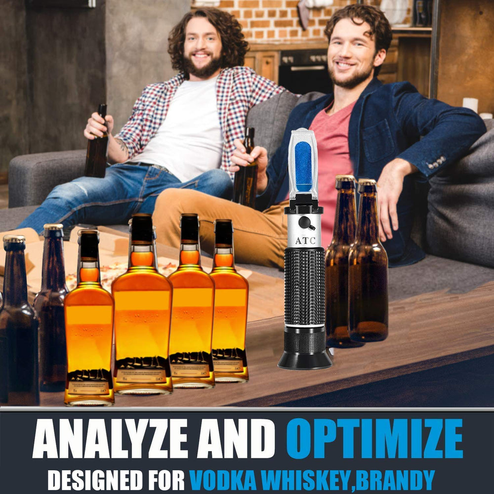 Alcohol Refractometer for Spirit Alcohol Volume Percent Measurement with Automatic Temperature Compensation (ATC), Range 0-80% v/v.Alcohol Refractometer for Spirit Alcohol Volume Percent