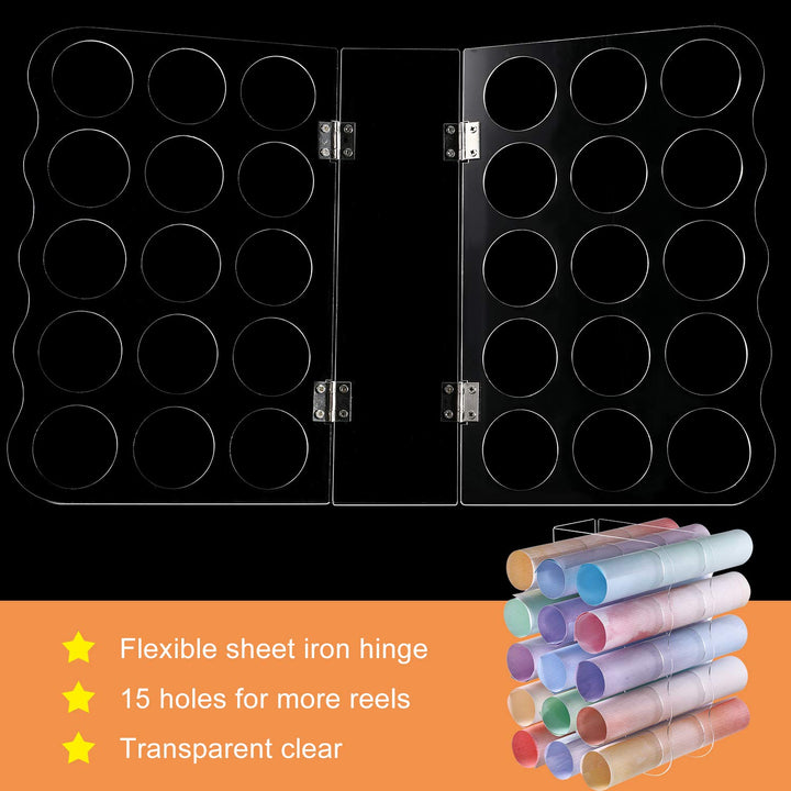 15-Holes Vinyl Storage Rack Acrylic Storage Organizer Multiple Large Holes Display Stand for Vinyl Rolls and More (12 Inch x 7.8 Inch, Aperture 2 Inch) (Clear)