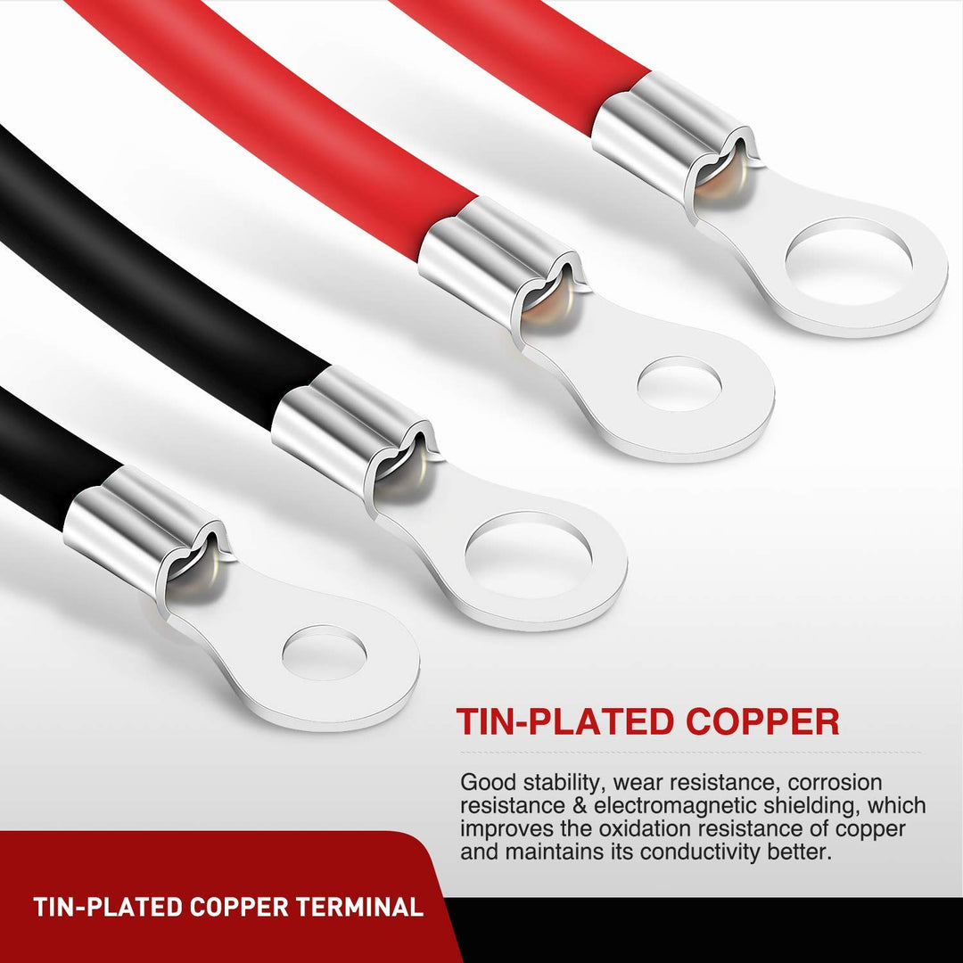6 AWG 20 Inch Each Battery Power Inverter Cables w/Tinned Wire Terminals Red Black 3/8 Inch Lugs Copper Parallel Battery Oxygen-Free Wires for Solar Motorcycle Automotive Cars