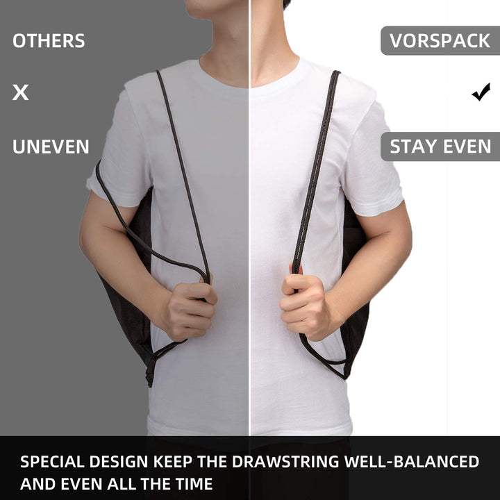 Drawstring Backpack Water Resistant String Bag Sports Sackpack Gym Sack with Side Pocket for Men Women - Black